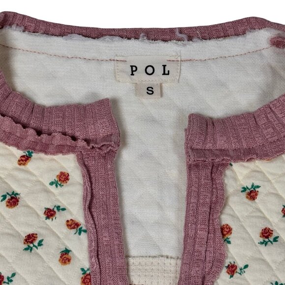 POL Womens Oversized Quilted Floral Patchwork Top SZ S Pink Cottage Boho - Picture 6 of 14